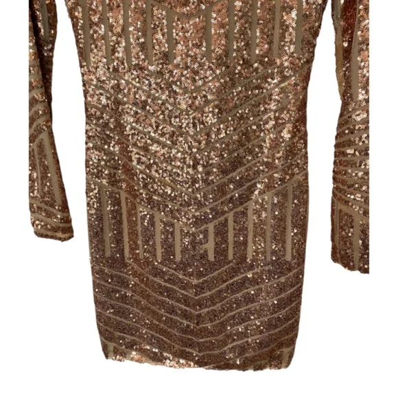 Latiste Sequin Rose Gold Dress Size Small Open Back Long Sleeve Glam Party Fairy - Picture 4 of 6